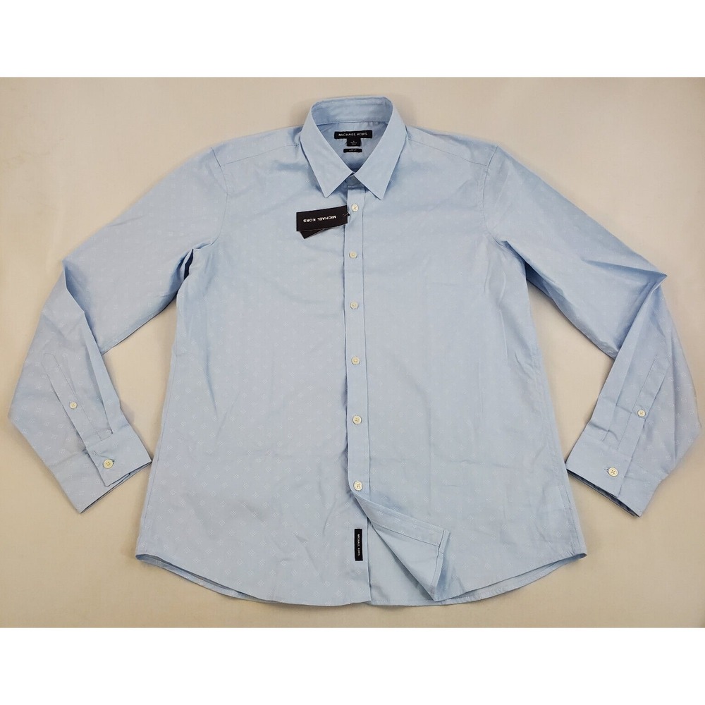 Michael Kors Mens Sky Blue Stretch Slim Fit Button Up Shirt KR340057FQ L